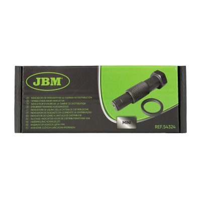 Embalagem preta e verde JBM com parafuso e anilha preta, texto MINI e REF:54324