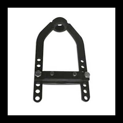 Suporte metálico preto com orifícios e parafusos