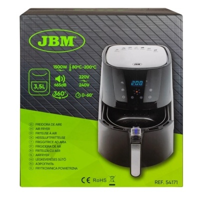 Embalagem de fritadeira de ar preta digital JBM 3,5L 1500W