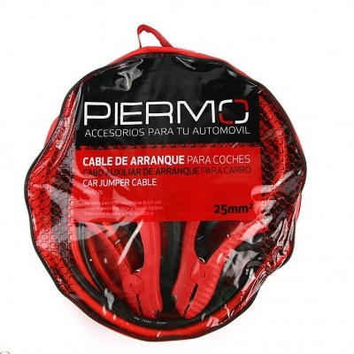 Conjunto de cabo de arranque para carro em embalagem redonda com texto em espanhol.