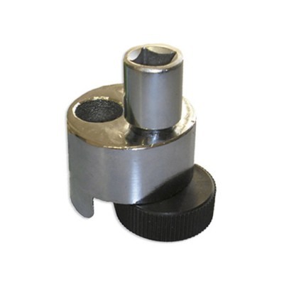 Ferramenta metálica cilíndrica prateada com parafuso preto