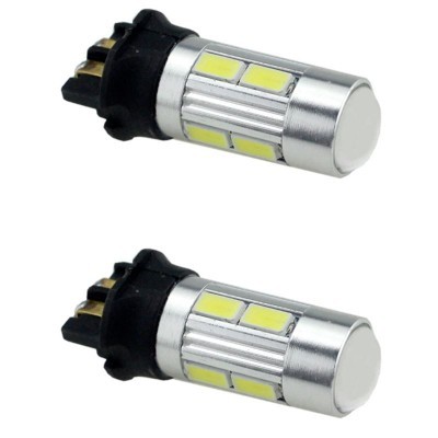 Duas lâmpadas LED automóvel metálicas com base preta e painéis LED amarelos