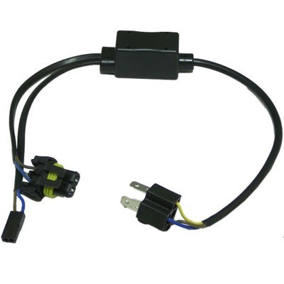 Cabo elétrico com conector de 2 pinos e dois terminais pretos com detalhes verdes