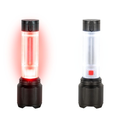 Dois candeeiros portáteis, um com luz vermelha e outro com luz branca