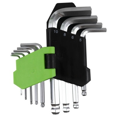 Conjunto de chaves hexagonais em suporte plástico preto e verde