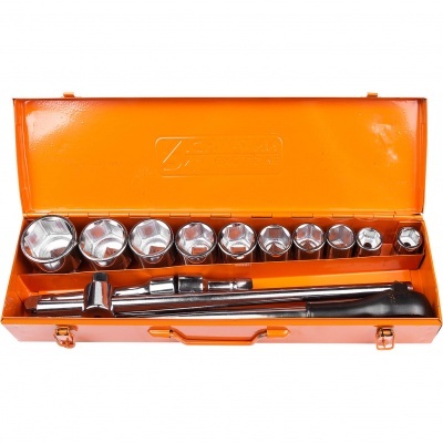 Conjunto de soquetes metálicos cromados em caixa laranja aberta