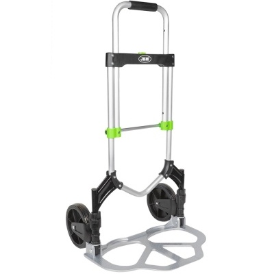 Carrinho de transporte dobrável com rodas grandes e detalhes verdes e pretas