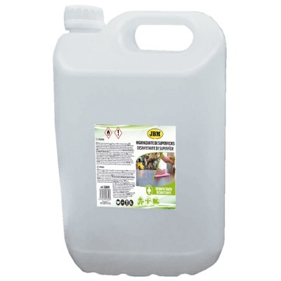 Bidão branco translúcido de produto de limpeza JBM com etiqueta e tampa branca