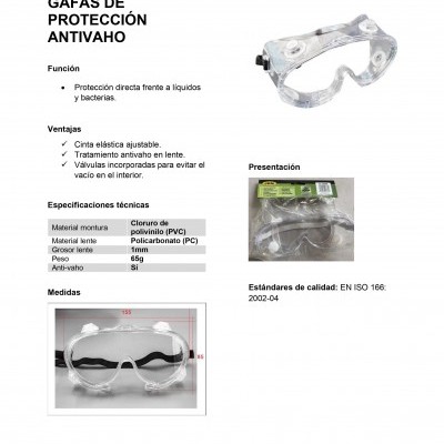 Gafas de proteção antivaho transparentes com cinta elástica preta
