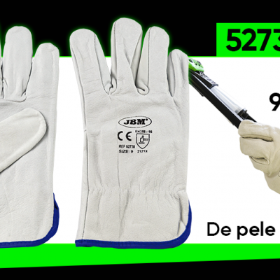 Par de luvas de pele cinza claro com acabamento azul