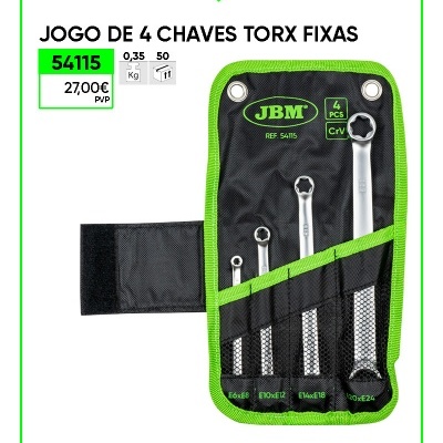 Jogo de 4 chaves Torx fixas em bolsa preta com bordos verdes