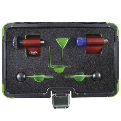 conjunto de ferramentas metálicas vermelhas e pretas em estojo preto com interior verde