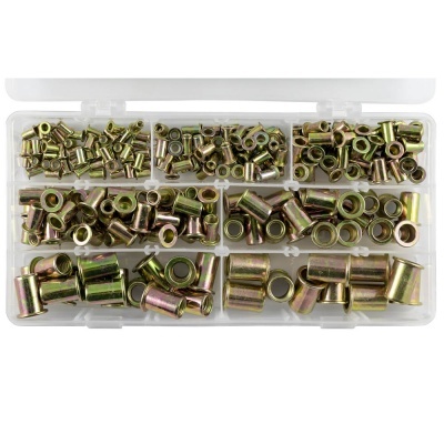 Caixa de rebites metálicos variados