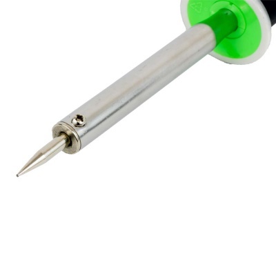 ponta de ferro de solda metálica com plástico verde e branco