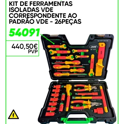 Kit ferramentas isoladas VDE 26 peças em estojo preto com ferramentas vermelhas e amarelas