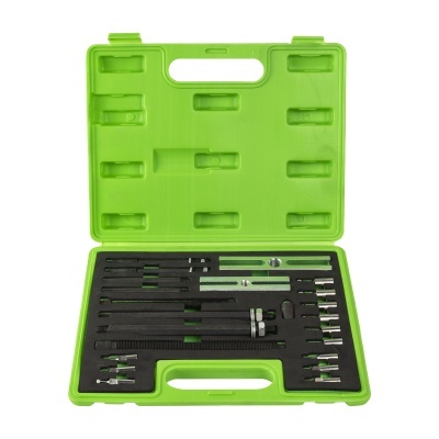 Conjunto de ferramentas com várias pontas em estojo verde claro aberto