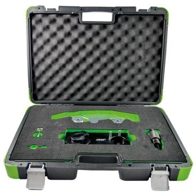 Mala preta e verde com componentes metálicos para ferramenta