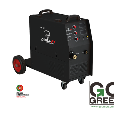 máquina de soldar preta com rodas e botões