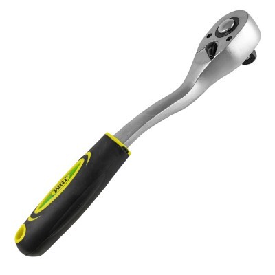 Chave de catraca com cabo preto e amarelo e haste metálica