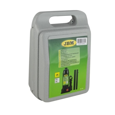 Mala cinza de plástico com macaco hidráulico JBM 2T e etiqueta verde