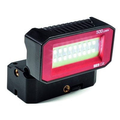 Lanterna LED retangular preto e vermelho com texto 500 LUMEN 889 GR