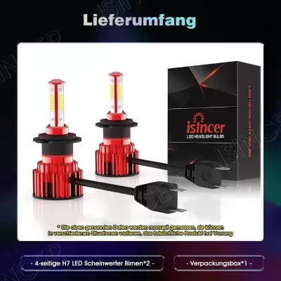 Lâmpadas LED para faróis H7 com dissipador de calor vermelho e embalagem preta