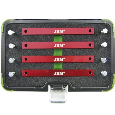 Estojo plástico com barras metálicas vermelhas JBM® e parafusos em espuma preta