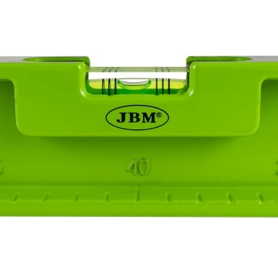 Nível de bolha verde com logotipo JBM preto e marca 40