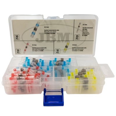 Conjunto de terminais de conexão elétrica isolados em caixa plástica transparente