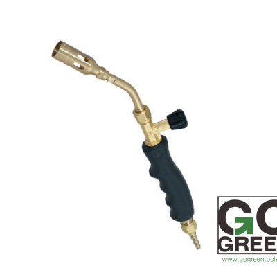 Maçarico portátil em latão com pega preta e botão de regulagem