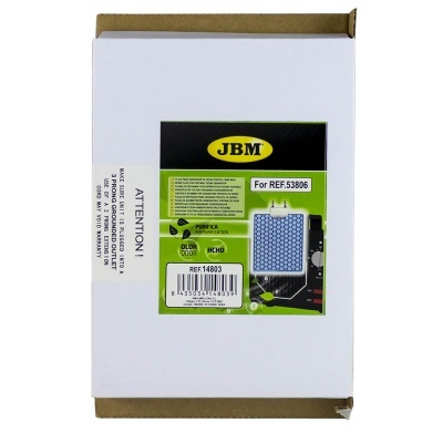 Embalagem branca de cartão com etiqueta preta e verde da marca JBM e código REF.53806