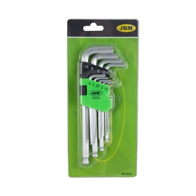 Conjunto de chaves hexagonais JBM em embalagem de cartão verde