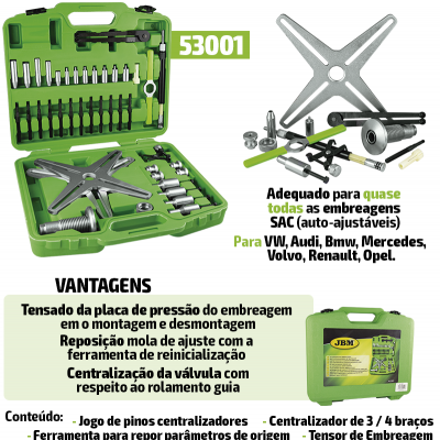 Kit de ferramentas para embreagens SAC numa caixa verde