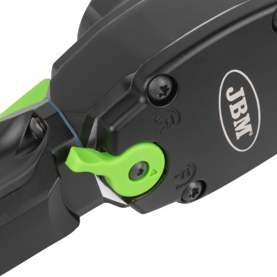 Faca de corte preta e verde com logotipo JBM