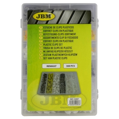 Caixa plástica com conjunto de clips plásticos JBM para Renault 300 peças.