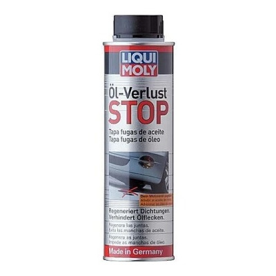 Frasco cilíndrico LIQUI MOLY Öl-Verlust STOP para tapar fugas de óleo, embalagem metálica com tampa preta
