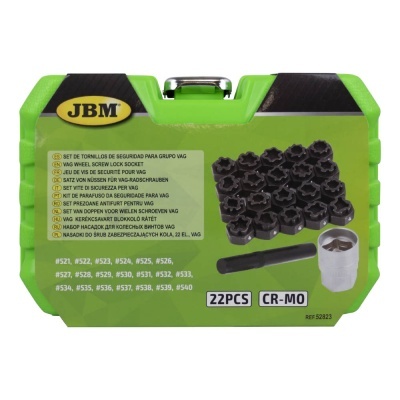 Estojo verde e preto JBM com 22 peças parafuso segurança grupo VAG