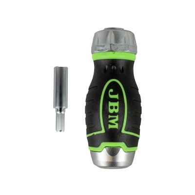 Chave de fendas preta e verde com ponta metálica removível ao lado