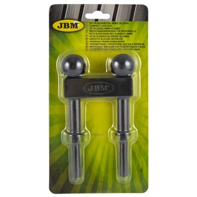 Kit de bloqueio de árvore de levas JBM em embalagem verde com duas peças metálicas