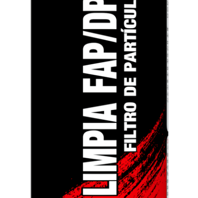 Frasco preto e vermelho de produto para limpar filtro de partículas FAP/DPF da marca TRATAUTO