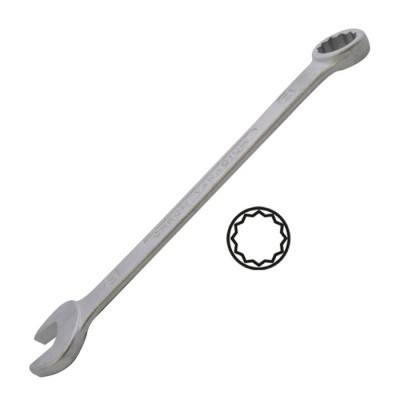 Chave inglesa metálica prateada com extremidades aberta e em anel