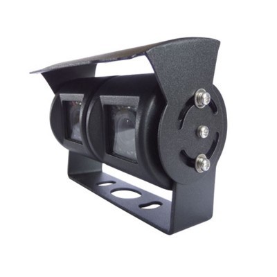 Câmara dupla de vigilância preta com suporte metálico