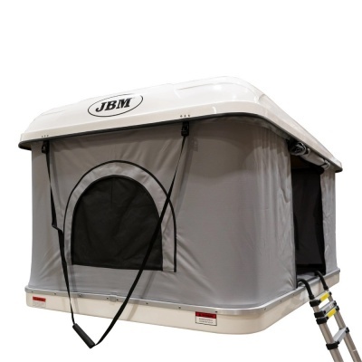 Tenda de tejadilho automóvel JBM branca e cinzenta com escada