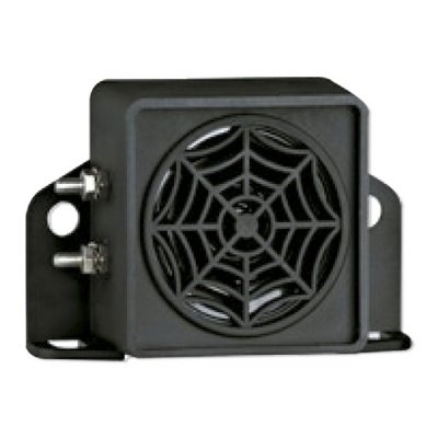 Alto-falante preto com grelha em padrão de teia de aranha