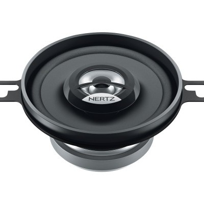 Altifalante preto com centro prateado e marca HERTZ