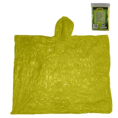 Poncho amarelo plástico com capuz e embalagem transparente com etiqueta JBM