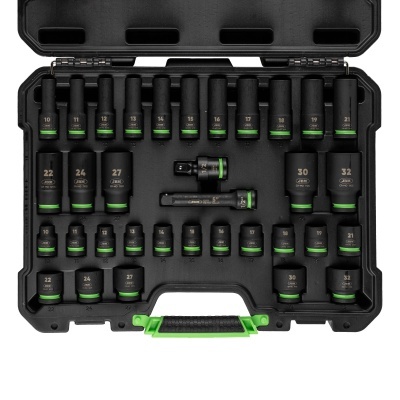 Conjunto de soquetes de impacto em estojo preto e verde