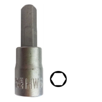 Chave soquete metal prateado com extremidade hexagonal e gravação HWS