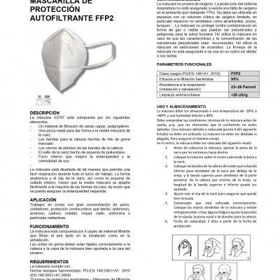 Máscara de proteção autofiltrante FFP2 branca JBM em caixa com ficha técnica