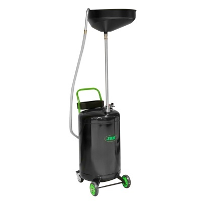 Recipiente grande preto com rodas e funil no topo